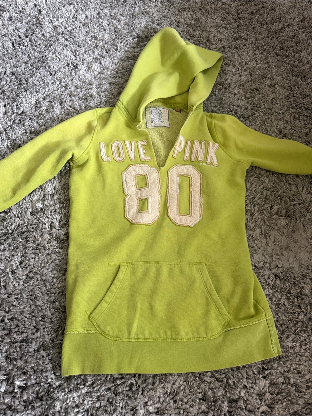 PINK Victoria's Secret Lime Green Hooded Kids Sweatshirt with '80' Applique